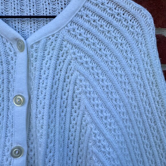VTG Crochet Poncho Cardigan Sweater Cape OSFM White Fringe 70s Boho Grandma - Picture 2 of 7